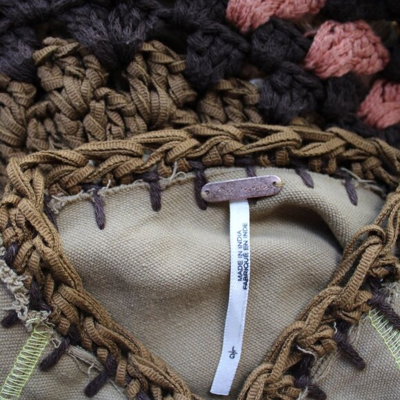 Free People No Rain Jacket cardigan granny Crochet Square Pieced Patchwork LG - Picture 11 of 11